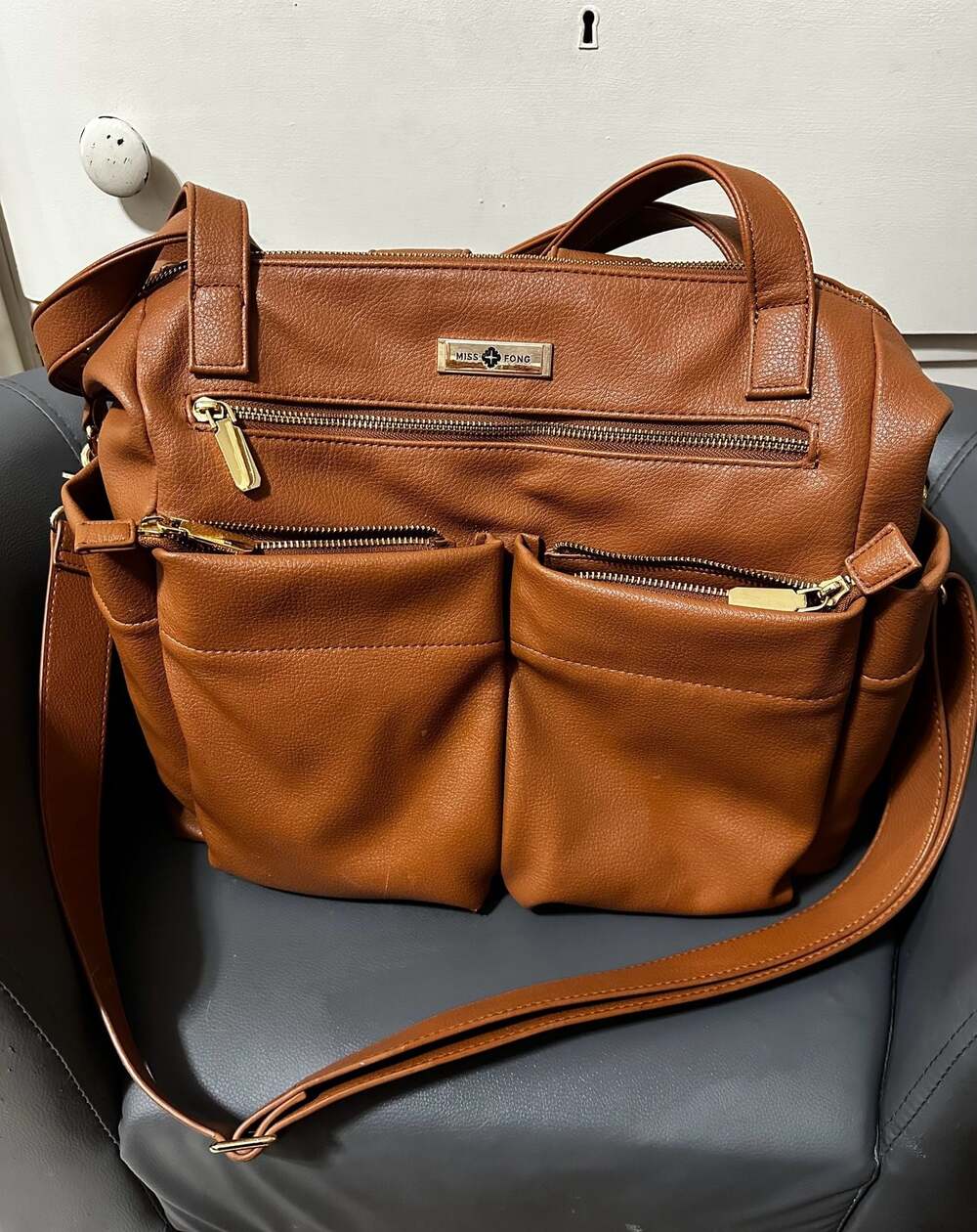 Miss Fong Brown Vegan Leather Convertible Diaper Bag Backpack